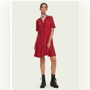 Scotch & Soda Short Sleeve Printed Button-Up Shirt Dress Preppy Feminine Sz XS